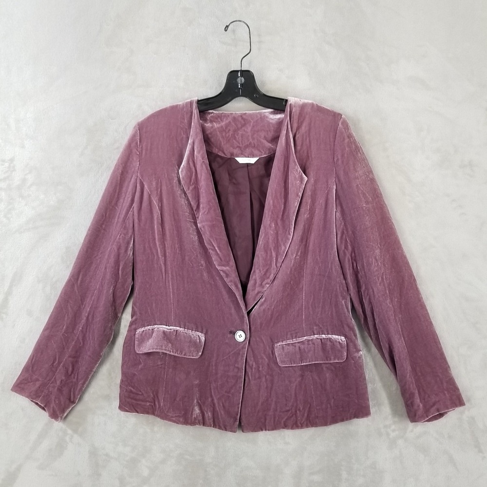 Poetry Velvet Blazer Women 8 Dusty Purple Silk Blend Relaxed Jacket Pockets